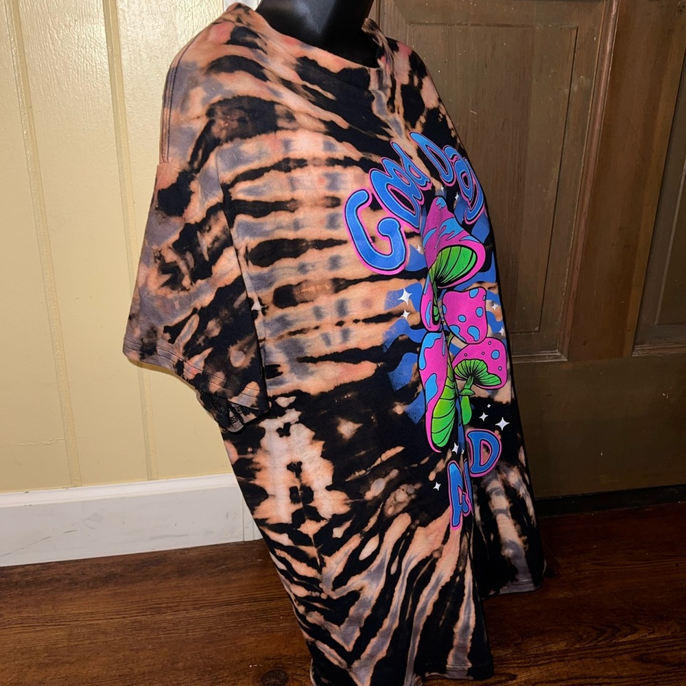 Good Dayz Black Psychedelic Punk Graphic Reverse Tie Dye Short Sleeve Top Size L - Picture 4 of 8